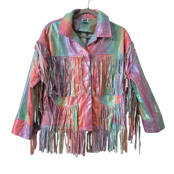 Queen of Sparkles Rainbow Fringe Blazer Cowgirl Festival Sparkles Size S Small - Picture 1 of 13
